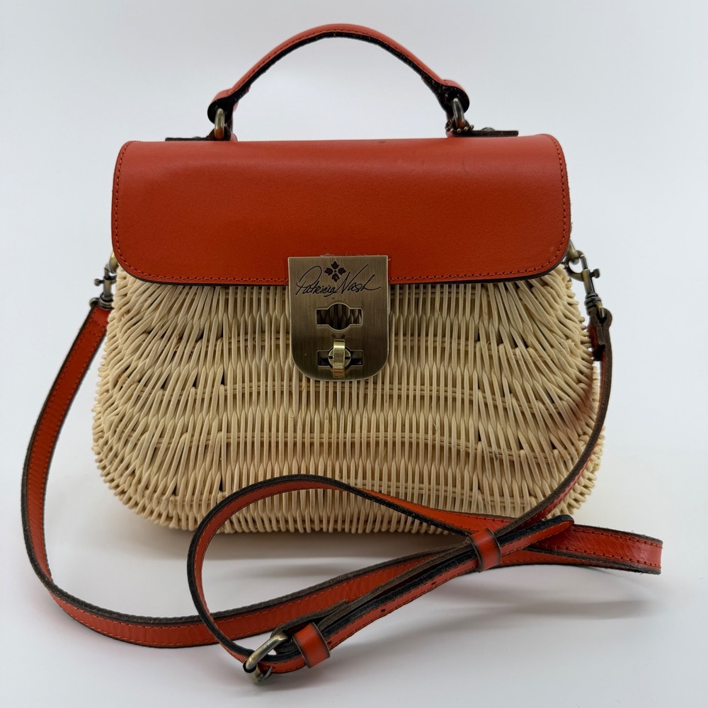 Patricia Nash 10th Anniversary Wicker Leather Crossbody Bag Orange Tan Satchel